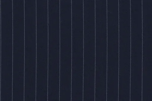 Midnight navy chalk stripe in Soft Weave, photographed flat.